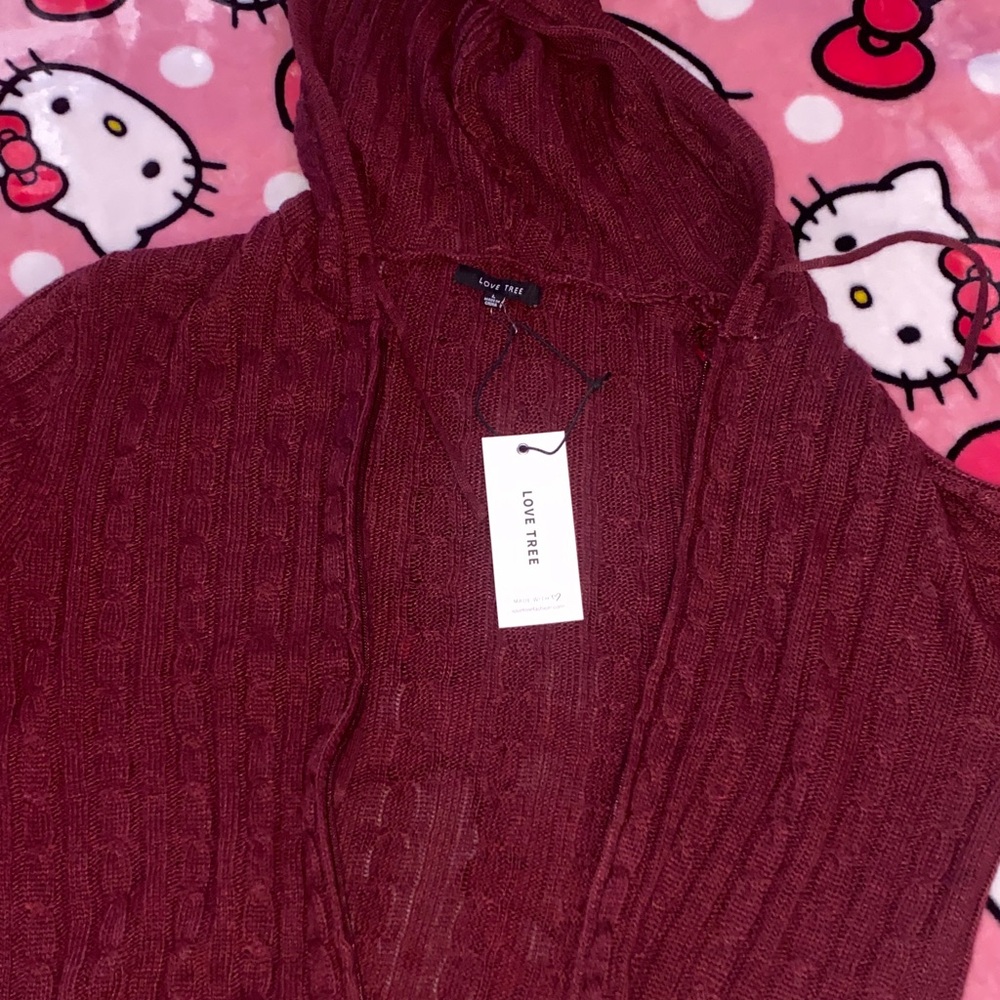 Love Tree Women's Deep Red Hooded Cardigan